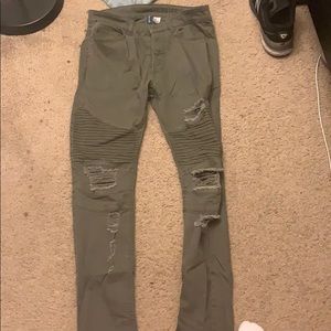 Green biker jeans